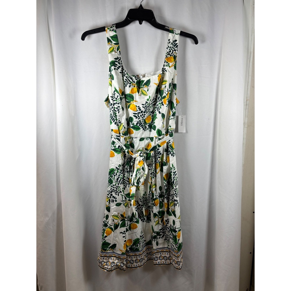 Roz & Ali Woman Lemon Print‎ Fit & Flare Dress White Yellow Plus Size 20 NWT